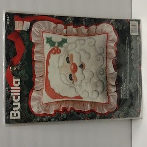 Bucilla "Santa Face" Stamped Cross Stitch Pillow Kit  Sealed 14 x 14